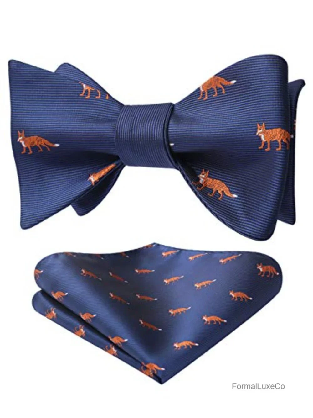 Self Tie Bow Tie and Pocket Square Set Silk Woven Animal Print Adjustable Men's